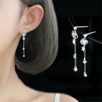 New Korean Planet Star Long Tassel Earrings Fashion Space Universe Opal Crystal Stud Earrings For Women Pendientes Jewelry Gifts