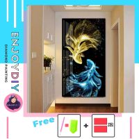 ครอสติสคริสตัล 5d diy diamond painting แบบเม็ด Enjoydiy ชุดปักครอสติส พิมพ์ลาย ปลากัดคู่ (ทองฟ้า) ติดเต็ม เม็ดกลม พร้อมส่งจากไทย มีประกันเม็ดสีเติม