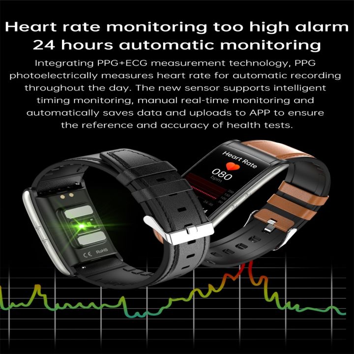 e600-1-47นิ้วจอสีสายหนังสมาร์ทวอท์ชรองรับการเครื่อวัดอัตราหัวใจ-การตรวจสอบความดันโลหิต-สีน้ำตาล