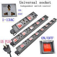 รางปลั๊กไฟ PDU ตู้แร็คเครือข่าย 1U หน่วยจำหน่ายไฟฟ้า universal socket independent switch 2m extension line 1-13AC  ปลั๊กอเมริกา