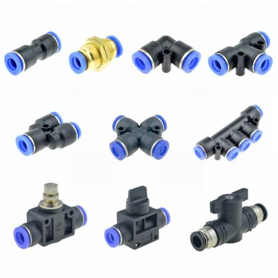 ☇ Pneumatic Pipe Fitting Air Quick Fittings Connector 8mm 10mm 6mm 4mm 12mm Water Hose Push In Tube Flow Control Crane Couplings