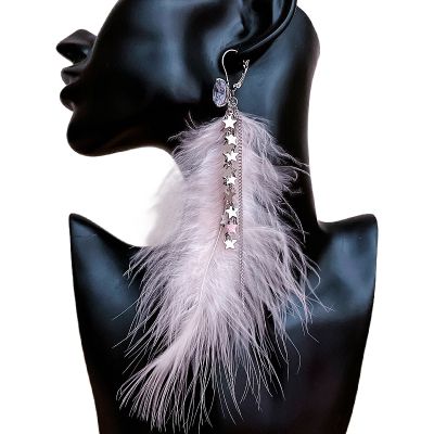 Korean Style Zircon Crystal Feather Earrings for Women Statement Stars Chain Long Dangle Drop Earring Trendy Jewelry Accessories