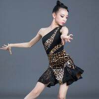 1Pcs/Lot Children One Shoulder Leopard Latin Dress Girl Performance Chacha Dancing Dresss