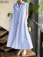 【HOT】✉ ZANZEA Oversize Sundress Shirt Fashion Lapel Short Sleeve Dresses Vestidos Robe