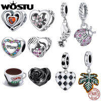 WOSTU 925หัวใจสีเงินสไตล์ด้วยสายรุ้งเพทายต้นไม้แห่งชีวิต Orignal ลูกปัดเหมาะสำหรับ DIY สร้อยคอเสน่ห์สร้อยข้อมือสำหรับแม่