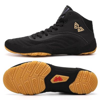 Men Light Weight Wrestling Shoes Breathable Mesh Boxing Sneakers Mens Professional Boxing Shoes Black Red Athletic Sneakers