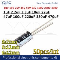 50pcs 10V 16V 25V 35V 50V 63V 100V 400V aluminum electrolytic capacitor 1uF 2.2uF 3.3uF 10uF 22uF 47uF 100uF 220uF 330uF 470uF