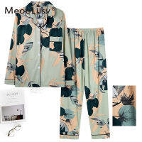 MeooLiisy Autumn / Winter 2021 New Women Long Pajamas Set Lager Size Homewear Print Long-sleeved Trousers Ladies Home Service13TH