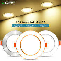 [DBF]Ultra Thin Round 2-In-1 SMD 2835ดาวน์ไลท์ LED แบบฝัง3W 5W 7W 9W 12W อลูมิเนียม AC220V Driverless LED เพดานแผงไฟ