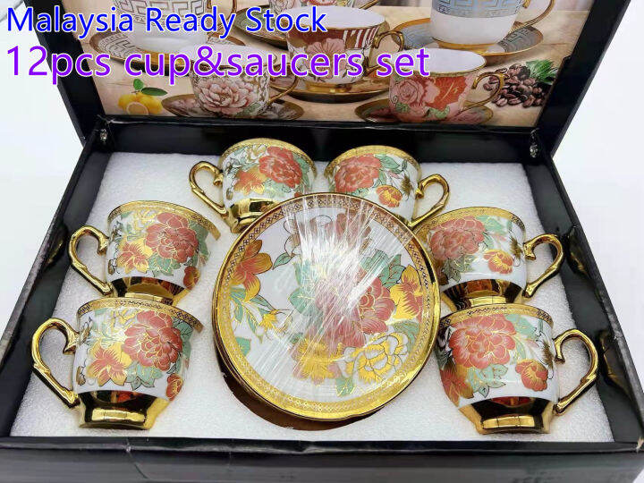 1503 [MALAYSIA READY STOCK] 12pcs royal cup&saucers set flower design ...