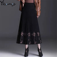 Floral Knitted Long Pleated Female WomenS Maxi Skirts Clothes 2021 New Spring Winter Thicken Warm Autumn Vintage High-Waisted