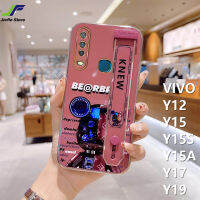 JieFie น่ารักการ์ตูนหมีกรณีโทรศัพท์สำหรับ VIVO Y12 / Y15 / Y15S / Y15A / Y17/ Y19 / Y95 / Y93 / Y91 แฟชั่นสายรัดข้อมือปลอก Chrome Luxury ใหม่หมีรุนแรง Soft TPU