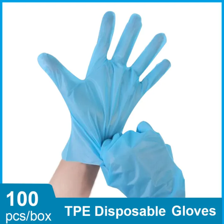 100 Pieces Disposable TPE Gloves Powder Free Waterproof Household