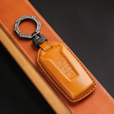 Smart Key Cover Case Car Keyring Shell for Volkswagen VW Touareg 2018 2019 2020 2021 3 Button Genuine Leather