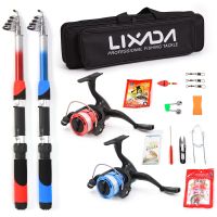 ETXLixada Fishing Rod Reel Combo Full Kit with 2pcs 2.1m Telescopic Fishing Rods 2pcs Spinning Reels Fishing Lures Hook Accessories