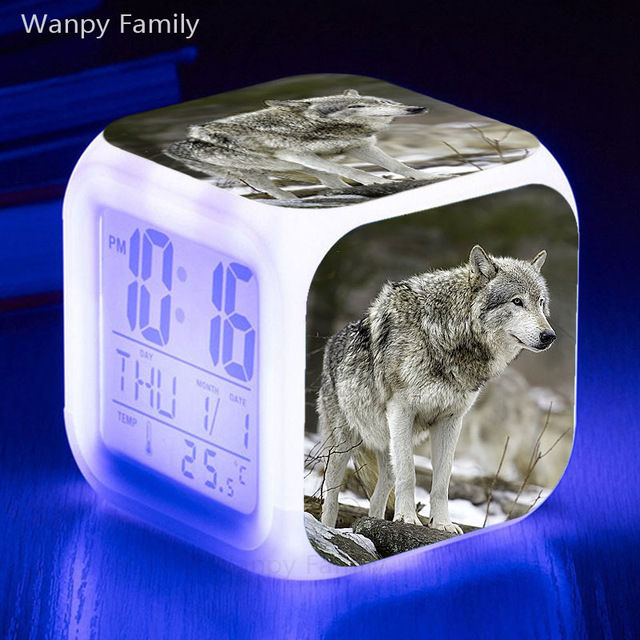 worth-buy-นาฬิกาดิจิตอล-led-เรืองแสงนาฬิกาปลุกหมาป่า7สีสำหรับห้องเด็กนาฬิกาปลุกเปลี่ยนสีได้หลากหลาย