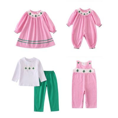 Girlymax Christmas Tree Baby Girls Boys Pink Plaid Romper Toddler Pants Set Dress Woven Family Look Kids Clothing