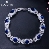 Sequito จัดส่งฟรีดอกไม้ที่สวยหรูเสน่ห์สร้อยข้อมือรอบเล็กๆ AAA เพชร CZ 18 พันทองคำขาวชุบพรหมพรรคกำไลข้อมือเครื่องประดับสำหรับผู้หญิงแฟชั่น B-064