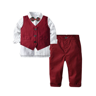 Baby Suit Childrens Suits 3PcsSet Kids Baby Boys Long Sleeve Plaid Business Suit Vest + Shirt+ Pants Set For Boys For 1-8 Years