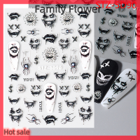 Family Flower Flash Sale สติกเกอร์ติดเล็บอะคริลิค3D ตกแต่งฮาโลวีนการออกแบบภาพยนตร์สยองขวัญเลื่อนเล็บกะโหลกศีรษะรูปลอกริมฝีปากหยดเลือด DIY