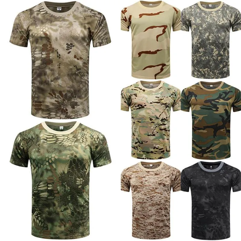 Men Camo T-shirt Army Military Combat Summer Tactical Muscle Tee