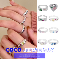 COCOJEWELRY แหวนเพทายสีเงินรูปดาวหัวใจแหวนเปิดแหวนใส่นิ้วดัชนีคำสั่ง