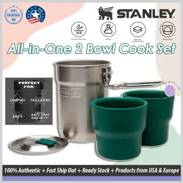 Stanley Adventure Camp Cook Set - 24oz Kettle with 2 Ceramic Cups -  Stainless Steel Camping Cookware with Vented Lids & Foldable + Locking  Handle 
