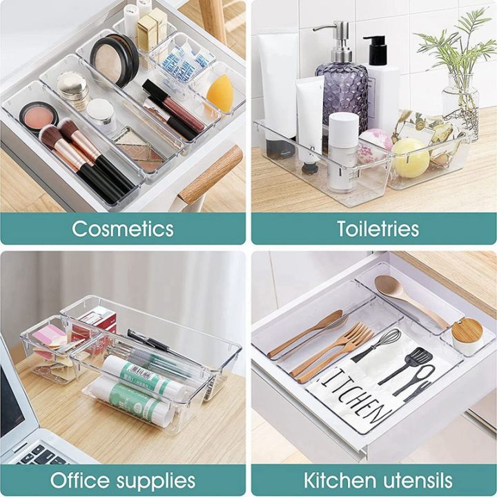 15pcs-clear-plastic-drawer-organizer-set-4-size-versatile-bathroom-and-vanity-drawer-organizer-trays-storage-bins