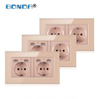 【New】 BONDA Wall USB Power Socket กระจกนิรภัยไฟฟ้า Kids Safety Protection 146Mm X 86Mm Power EU Standard Outlet