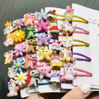 10Pcs/Set Flower Unicorn Dinosaur Ice Cream Hairpins For Girls Headwear Sweet Hair Clips Barrettes Kids Fashion Hair Accessories