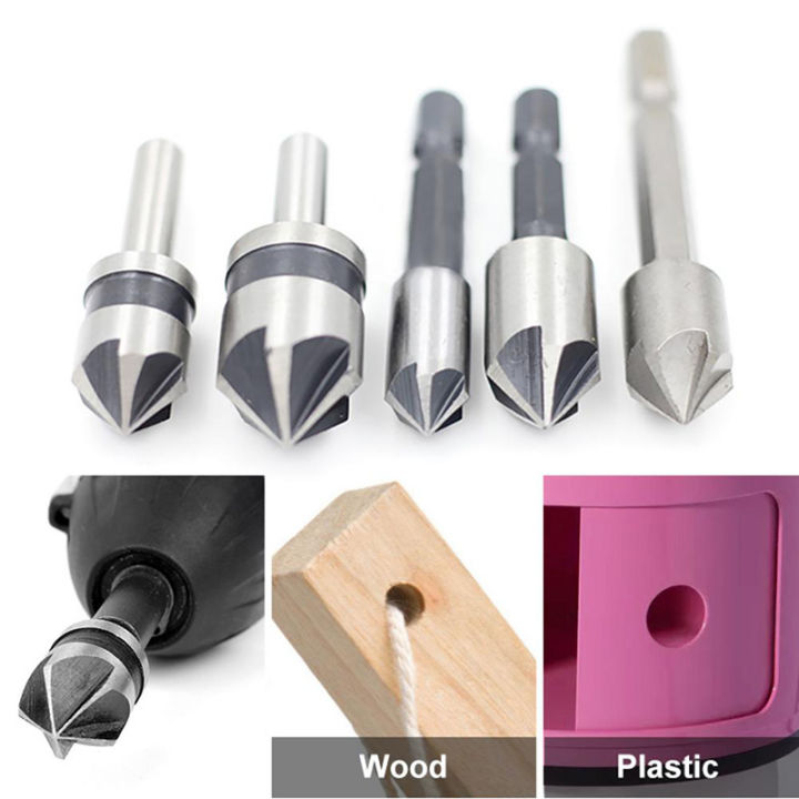 คลังสินค้าพร้อม-fonix-5pcs-5ขลุ่ยhss-countersink-drillชุดบิต90องศา1-4inch-shankอ่างล้างจานโลหะchamfering-cutterสำหรับงานไม้เครื่องมือ