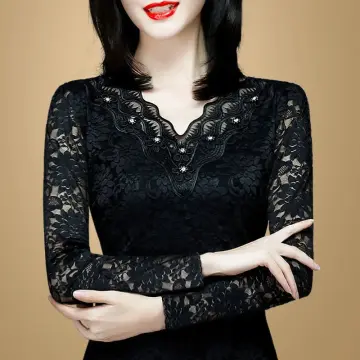 Buy Women's Black Long Sleeve Lace Tops Online