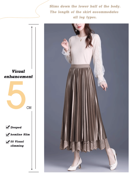 coolrich Lace pleated Aline long skirt long skirt elegant long skirt