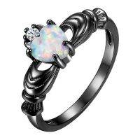 Black Opal Ring For Women Heart Cocktail Rings Fashion Jewelry Size 6