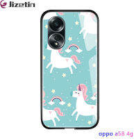 Jizetin A58 OPPO 4G น่ารักสำหรับผู้หญิงลายการ์ตูนสำหรับกระจกนิรภัยมันวาวเคสกันกระแทกปลอกอ่อนรูปยูนิคอร์นสีชมพู