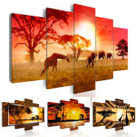 Hot Sell( No Frame )5 Pieces Canvas Print Modern Fashion Wall Art the African Animals Giraffes And Elephant for Home Decoration