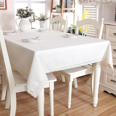 Polyester Linen Lace Edge Tablecloth, Rectangular Tassels Dust-Proof Table Cover,for Kitchen Dinning Table Home Decor