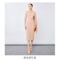 [asava aw22] Claire shawl draped dress เดรสผู้หญิง แขนกุด ตกแต่งเดรปผ้าพันคอ ซิปหลัง