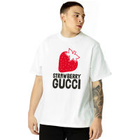 เสื้อยืดคุณภาพดี  [ใหม่] เสื้อยืด ผ้าฝ้าย พิมพ์ลาย Gucci Strawberry Gucci