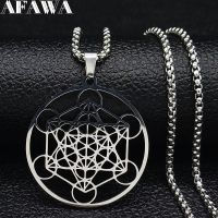 ZZOOI Yoga Hindu Buddhism 7 Chakra Stainless Steel Necklace Sacred Geometry Angel Seal Metatron Symbol Necklace Jewelry cadenas mujer