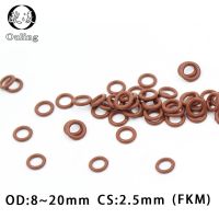 5PCS/lot Fluorine rubber Ring Brown FKM Oring Seal OD8/9/10/11/12/13/14/15/16/17/18/19/20*2.5mm Rubber O-Ring Seal Ring Gaskets Gas Stove Parts Access