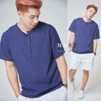 เสื้อแขนสั้น N-14 คอกุ้น สีพื้น กระดุมครึ่งบน M-XXL