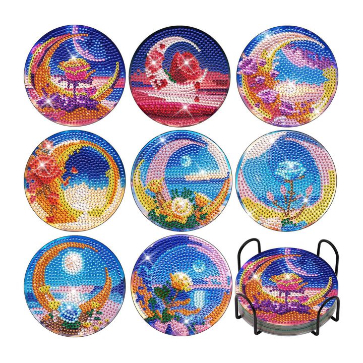 5D DIY Diamond Painting Coasters Kit with Holder Adults & Kids Art Craft 7  Pcs 