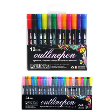 12/24 Colors Double Line Outline Art Pen Marker Pen Diy Graffiti