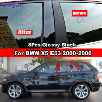 8Pcs Bright สีดำรถประตูคอลัมน์ B C เสาปกหลัง Trim สำหรับ BMW X5 E53 2000-2006 Glossy สีดำคาร์บอนไฟเบอร์กระจกเงา PC วัสดุสติกเกอร์จัดแต่งทรงผมอุปกรณ์เสริม