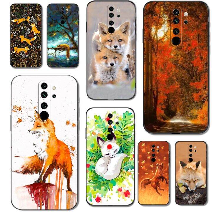 classy-for-xiaomi-redmi-note-8-pro-case-soft-silicon-phone-back-cover-black-tpu-case-fox-autumn-leaves