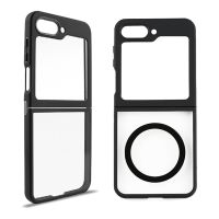 Minimalist Transparent with Black Soft Border Fashion Phone Shell for Samsung Galaxy Z Flip5 ZFlip4 With Magnetic Function Case