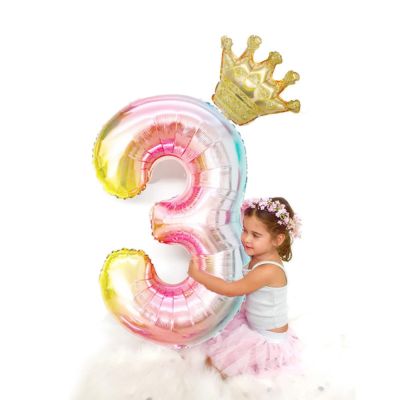 COORDINATE 3Pcs 32นิ้วค่ะ ลูกโป่งรูปตัวเลข งานวันเกิดงานแต่งงาน อลูมิเนียมฟอยล์ บอลลูนมงกุฎขนาดเล็ก ของใหม่ การไล่ระดับสี ลูกโป่งสำหรับวันเกิด ฝักบัวเด็กเด็กผู้หญิง