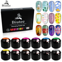 Biutee 12สี8มิลลิลิตรเล็บปั๊มเจลโปแลนด์สีขาวสีดำพิมพ์ยาทาเล็บแสตมป์จิตรกรรมแช่ปิดยูวีเจลสำหรับเล็บปั๊ม