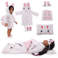 6Pcs Rabbit Doll Pajamas Bathrobes,Jumpsuits,Sleeping Bag,Pillow,Mask,Slipper Fit 18Inch American&amp;43CM Born Baby Generation Toys